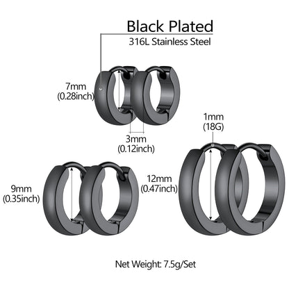 Classic Stainless Steel Huggie Hoop Earrings Set for 3 Piece