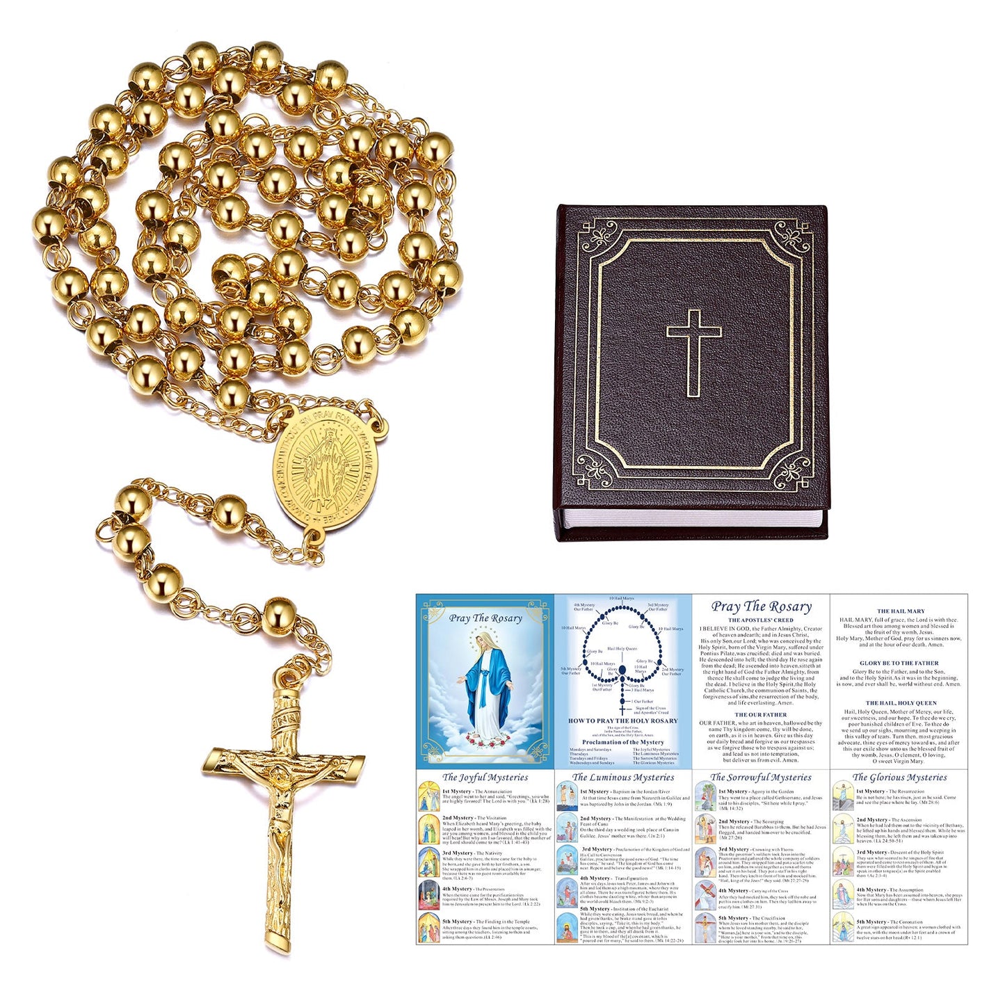 Catholic Virgin Mary Rosary Beads Cross Necklace Chain for