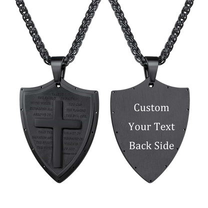 Bible Verse E-ephesians 6:16-17 Cross Shield Necklace