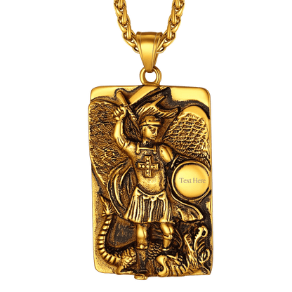 Engraved St. Michael the Archangel Dog Tag Necklace