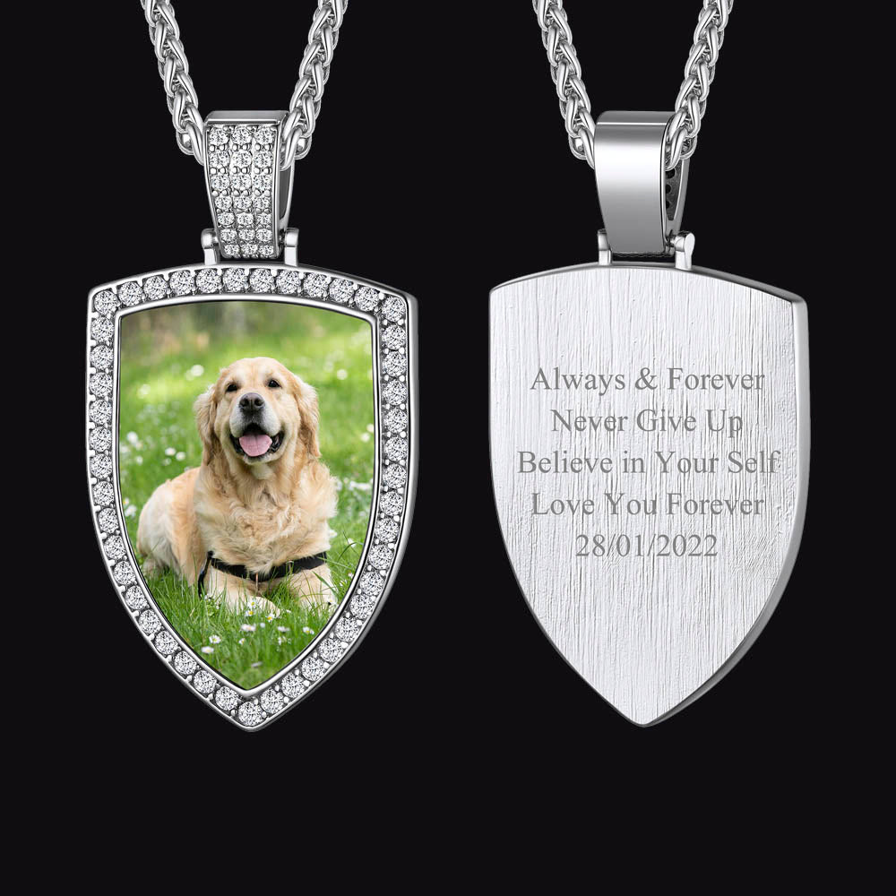 Custom Cz Shield Picture Necklace Pendant for