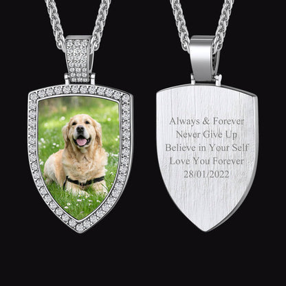 Custom Cz Shield Picture Necklace Pendant for