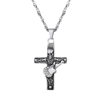 Punk Skull Guitar Cross Necklace for
