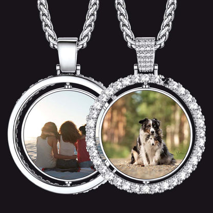 Personalized Memorial Double-side Picture Circle Chain Necklace for