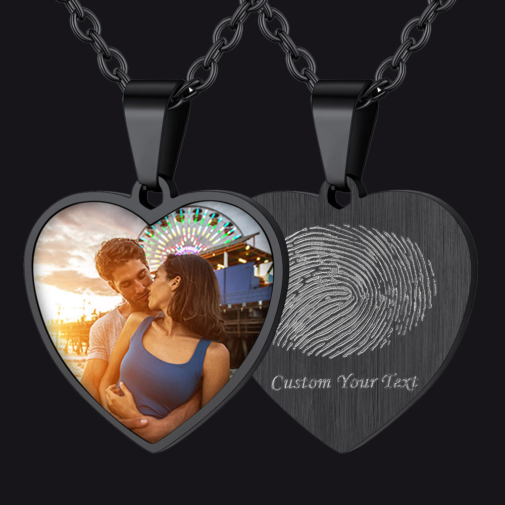 Customized Heart Photo Fingerprint Necklace for
