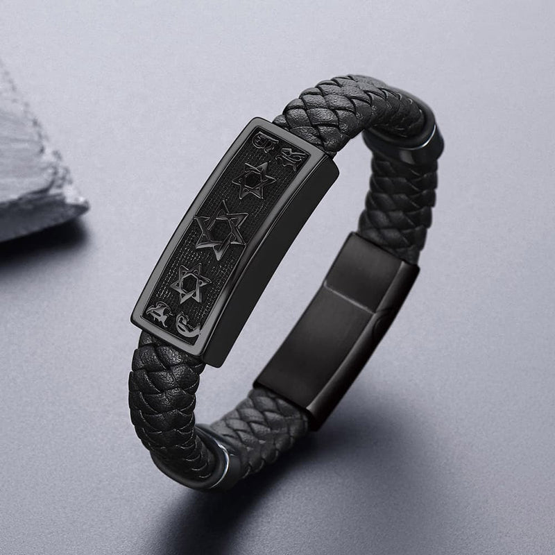 Star of David Leather Bracelet Cuff for