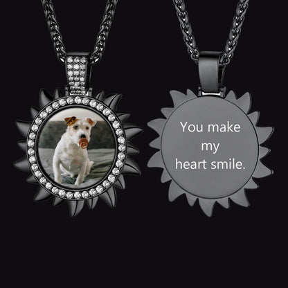 Customized Cz Sun Photo Necklace With Picture