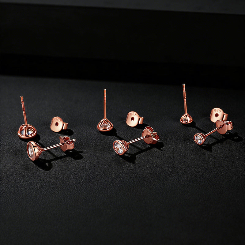 925 Sterling Silver Diamond Stud Earrings Set for 3 Pairs
