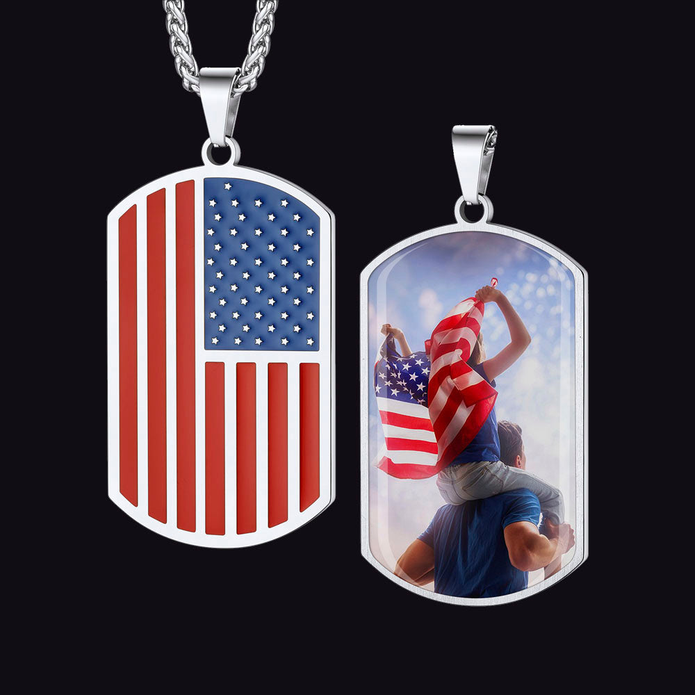 Personalized American Flag Dog Tag Necklace With Picture for