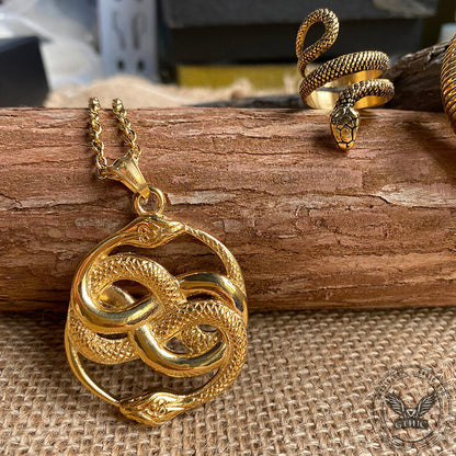3 Pcs Coiled Snake Ring Pendant and Bracelet Jewelry Set