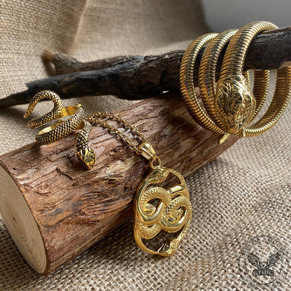 3 Pcs Coiled Snake Ring Pendant and Bracelet Jewelry Set