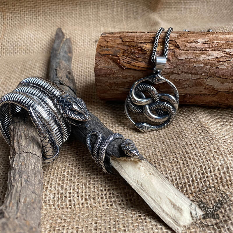 3 Pcs Coiled Snake Ring Pendant and Bracelet Jewelry Set