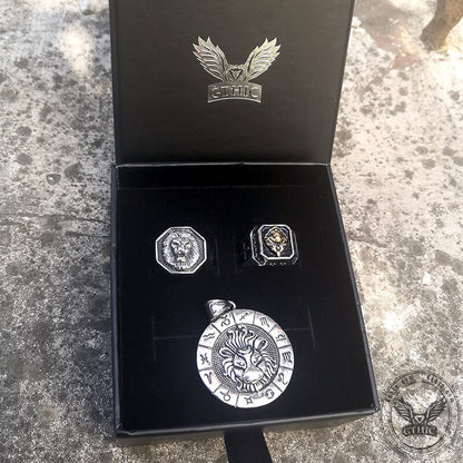 3 Pcs Lion Stainless Steel Jewelry Set