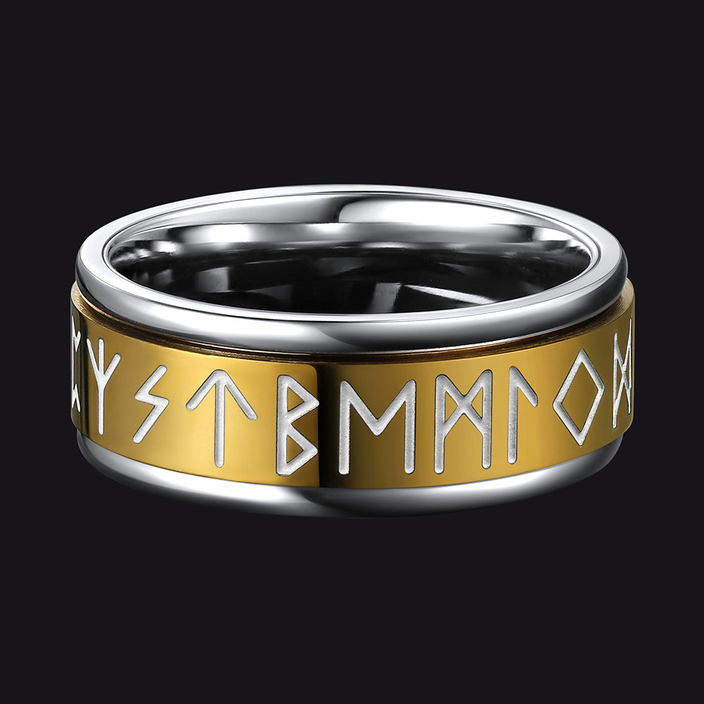 Viking Runes Fidget Anxiety Stainless Steel Ring for Couple