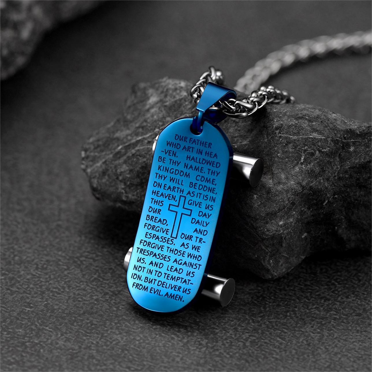 Christian Lord's Prayer Skateboard Necklace Pendant for