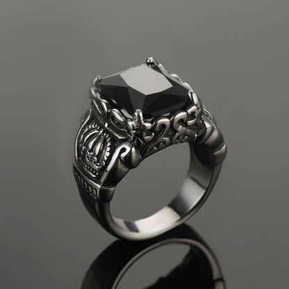 Crystal Crown Black Onyx Ring for