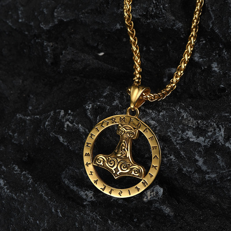 Viking Thor's Hammer Rune Pendant Necklace for
