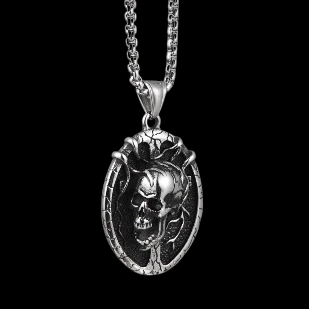 3d Grave Skull Cross Oval Pendant