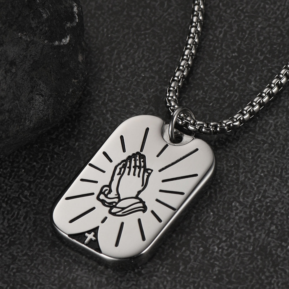 Serenity Prayer Hand Dog Tag Necklace for