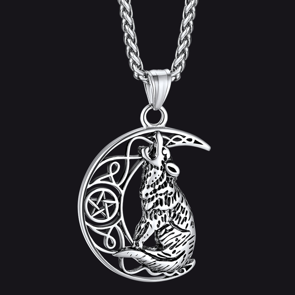 Viking Celtic Crescent Moon Wolf Necklace Jewelry for