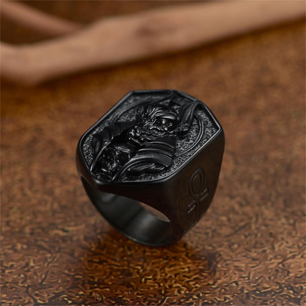Ancient Egyptian Anubis Signet Ring With Ankh Cross for