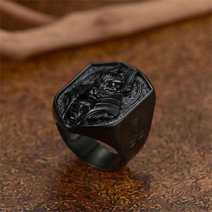 Ancient Egyptian Anubis Signet Ring With Ankh Cross for