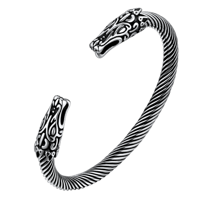 Viking Bracelet Norse Wolf Heads Cuff Bangle for
