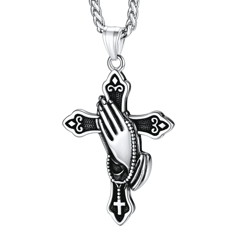Flash Christian Praying Hands Cross Necklace for