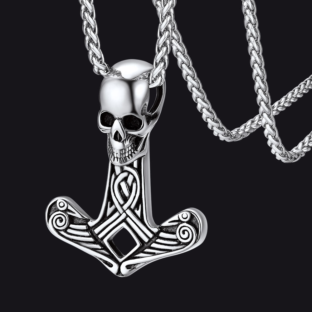 Flash Viking Skull Spear Pendant Necklace for