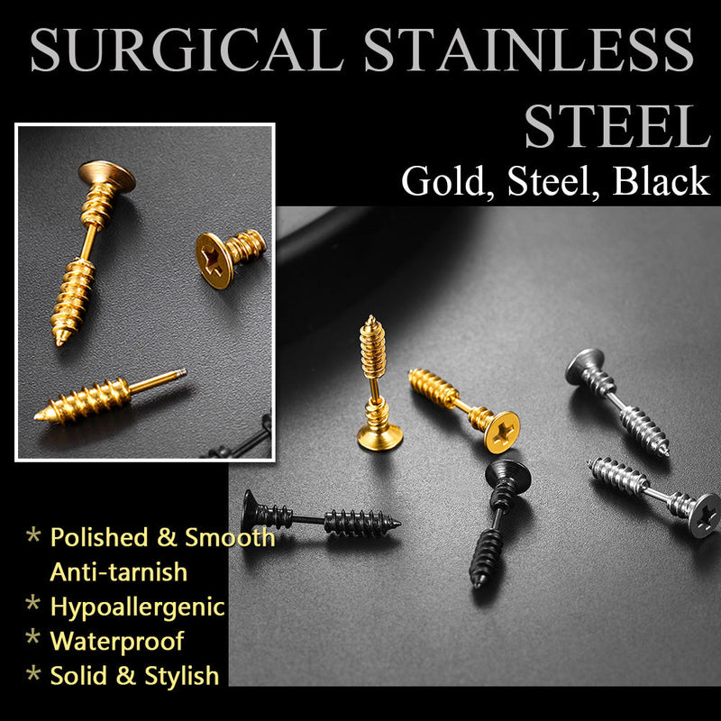 Screw Back Stud Earrings Set of 3 Pairs for