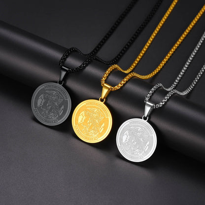 St. Michael Coin Necklace Medal Protection Pendant