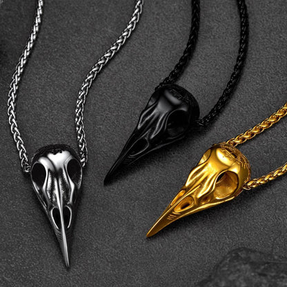 Raven Skull Necklace With Viking Compass for