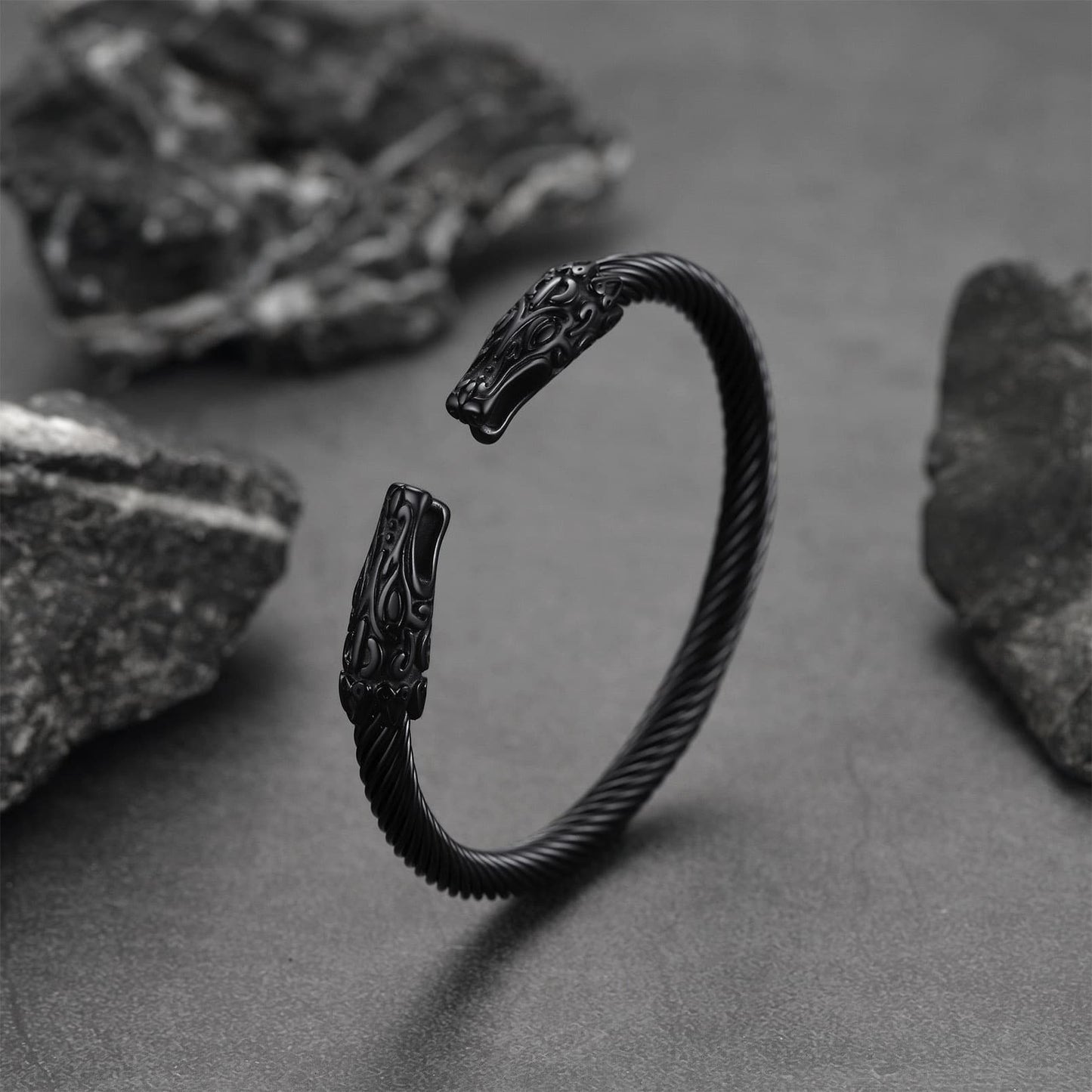 Viking Bracelet Norse Wolf Heads Cuff Bangle for