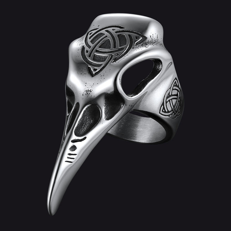 Viking Raven Skull Ring With Celtic Knot for