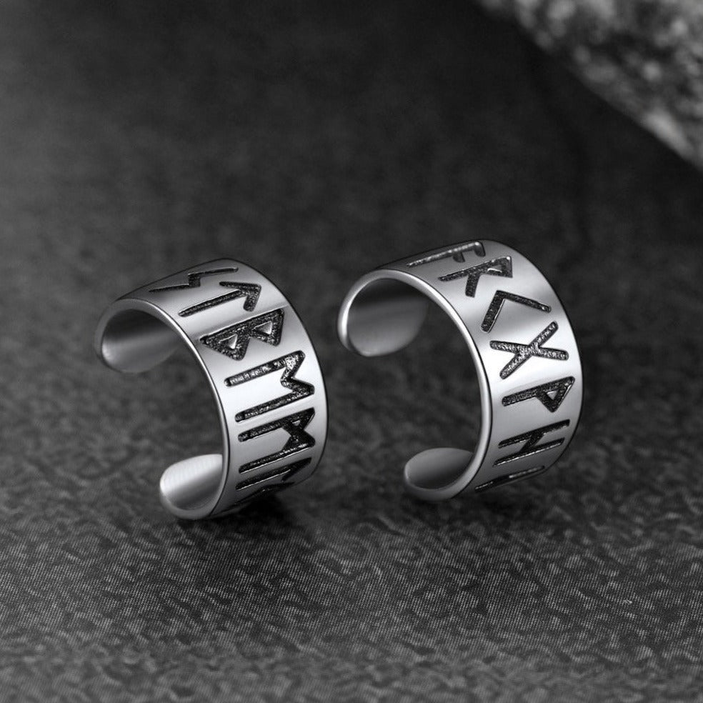 Norse Viking Runes Ear Cuff Earrings for in Sterling Silver