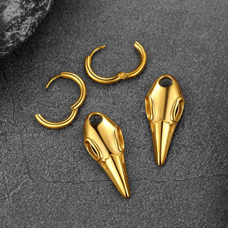 Gothic Raven Skull Dangle Hoop Earrings for