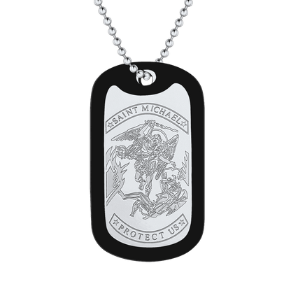 Engraved Military Saint Michael Necklace Dog Tag for
