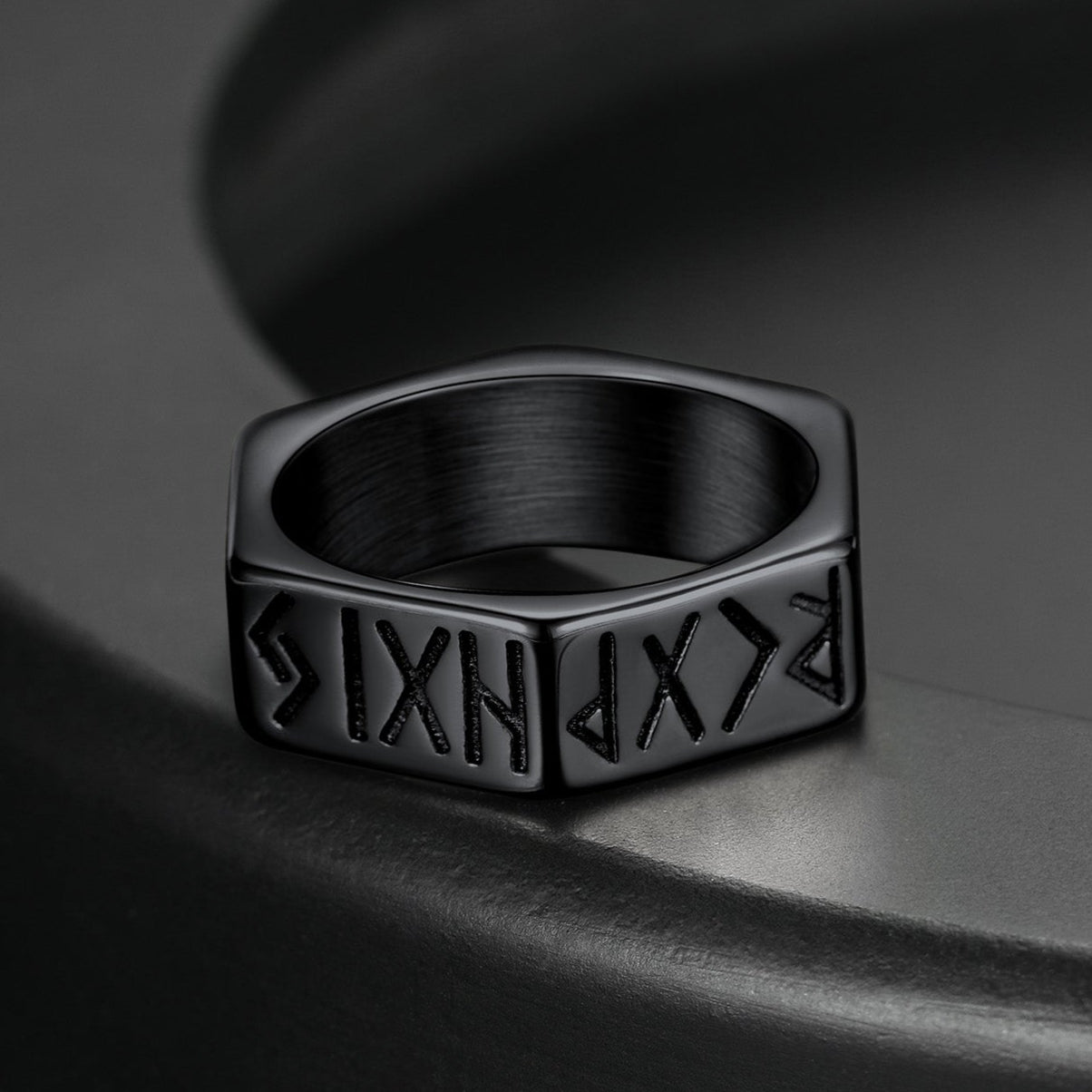 Norse Viking Hexagon Runes Band Ring for