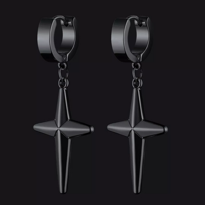 Flash Star Cross Dangle Hoop Earrings for