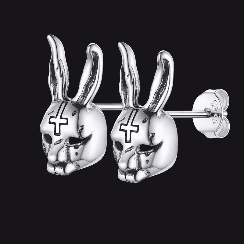 Halloween Silver Evil Bunny Stud Earrings for