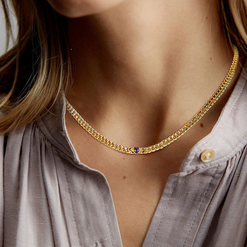 4.5mm Heart Birthstone Gold Chain Choker Necklace for