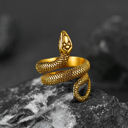 Punk Coiled Snake Stainless Steel Ring for