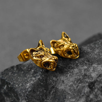 Viking Wolf Stud Earrings for