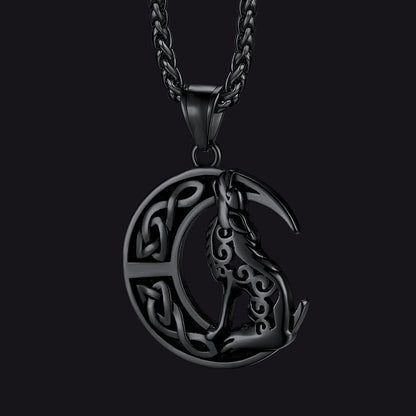 Viking Celtic Crescent Moon Wolf Necklace Pendant for