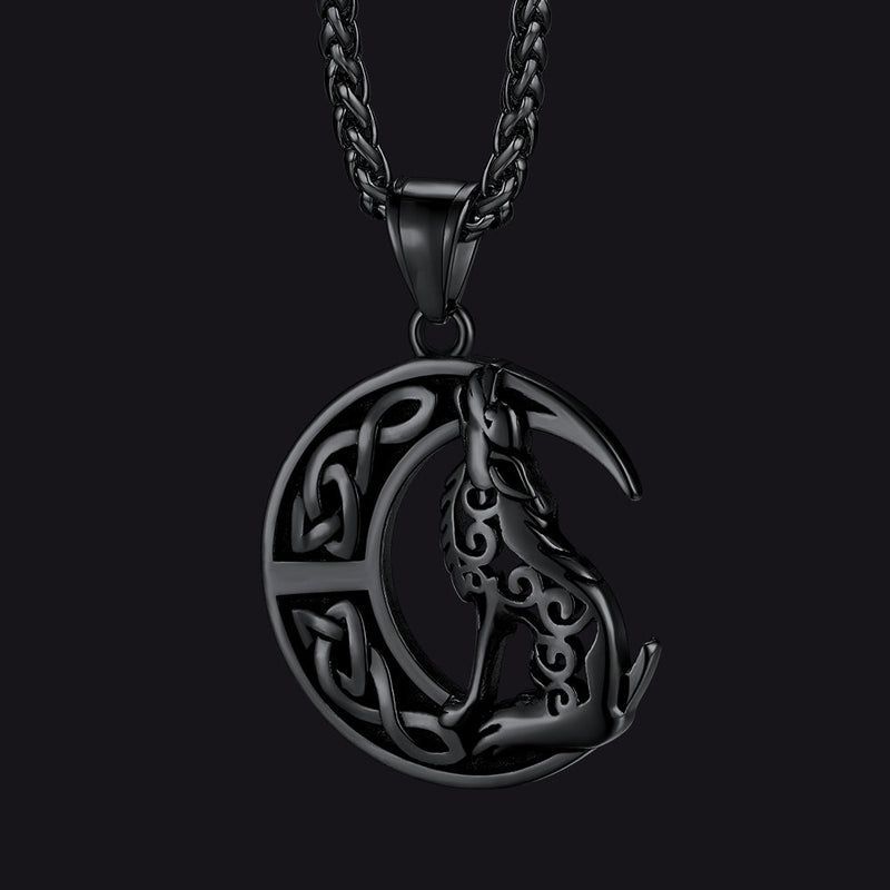 Viking Celtic Crescent Moon Wolf Necklace Pendant for