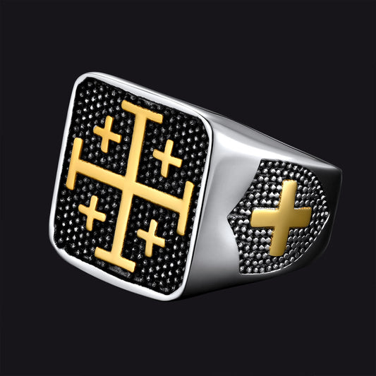 Faithheart Jerusalem Cross Signet Ring for