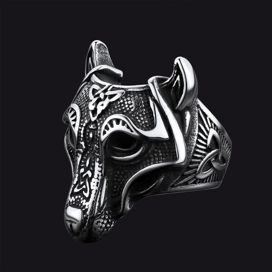 Viking Celtic Wolf Stainless Steel Ring for
