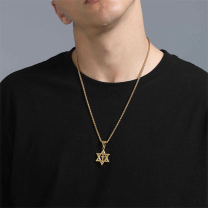 Jewish Star of David With Cross Necklace for
