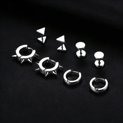4pcs Rivets/hoop/stud/triangle Earrings Set for