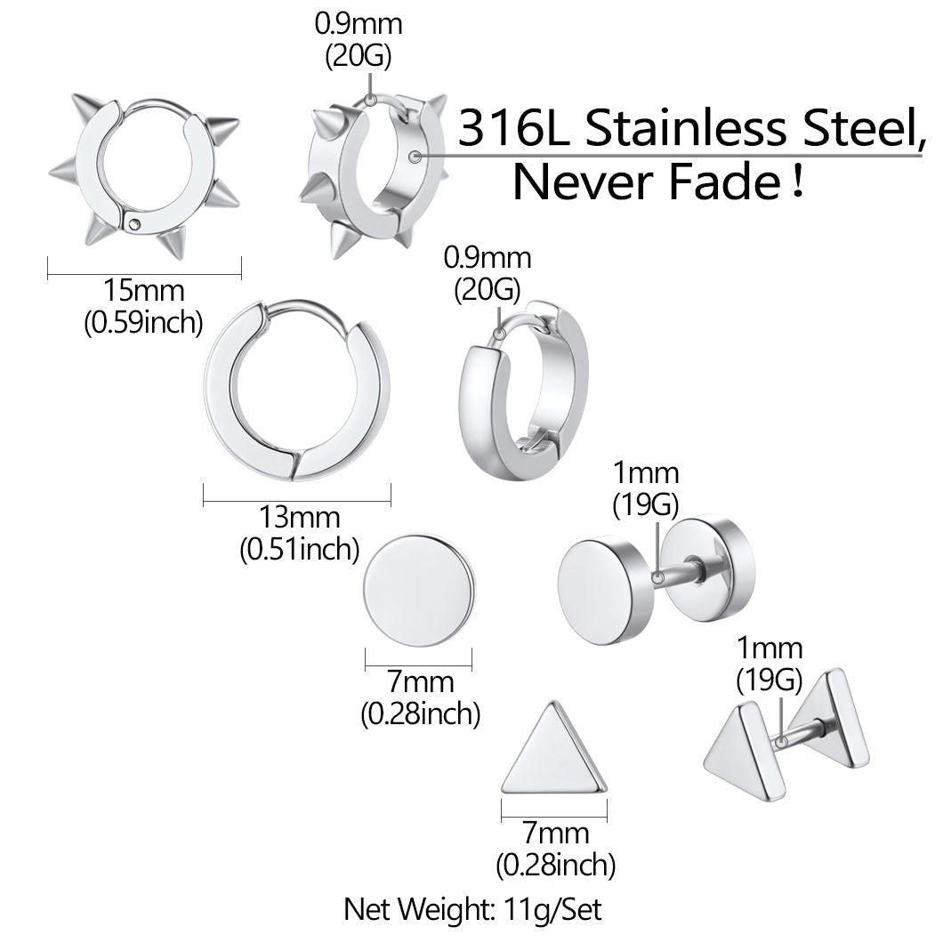 4pcs Rivets/hoop/stud/triangle Earrings Set for